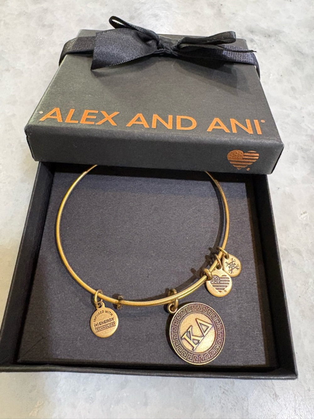 Alex and Ani Gold-Tone Greek Key KA Charm Bangle Bracelet